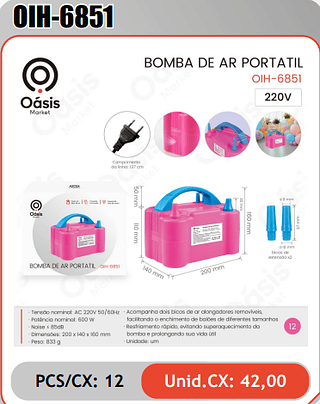 BOMBA DE AR PORTATIL PCS/CX: 12 Unid.CX: 42,00