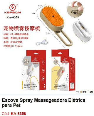 Escova Spray Massageadora Elétrica para Pet R$ 9,9 PCS/CX: 120