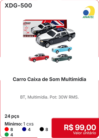 Carro Caixa de Som Multimídia 24 pçs R$ 99,00