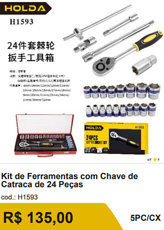 Kit de Ferramentas com Chave de Catraca de 24 Peças R$ 121.50 5PC/CX