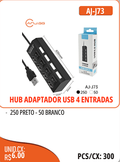 HUB ADAPTADOR USB 4 ENTRADAS UNID.CX:RS6.00 PCS/CX:300