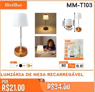 LUMIÁRIA DE MESA RECARREGÁVEL80pc=21$