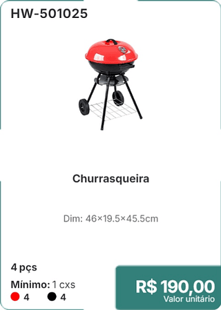 Churrasqueira 4 pcs R$ 190,00