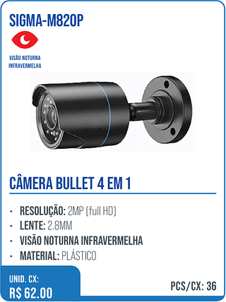 CÂMERA BULLET 4 EM 1 UNID. CX: R$ 62.00 PCS/CX: 36