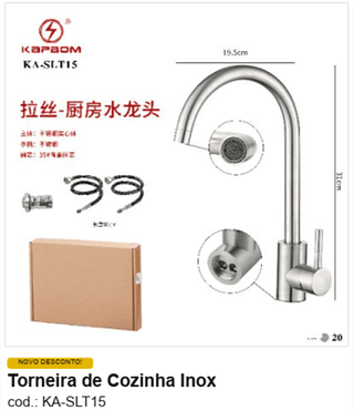 Torneira de Cozinha Inox R$ 90 PC/CX:20