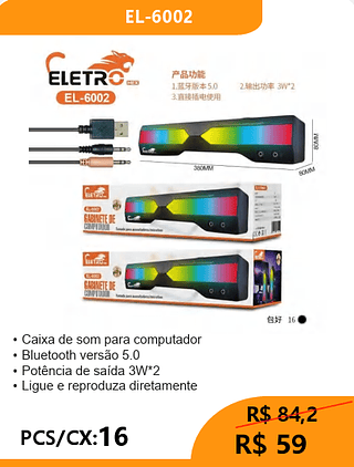 CAIXA DE SOM PRA PC PCS/CX:16 R$59