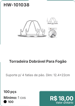 Torradeira Dobrável Para Fogão 100 pçs R$ 18.00