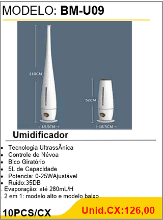 Umidificador 10PCS/CX Unid.CX:126,00