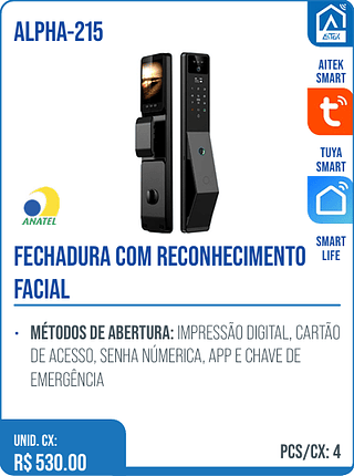 FECHADURA COM RECONHECIMENTO FACIAL UNID. CX: R$ 530.00 PCS/CX: 4