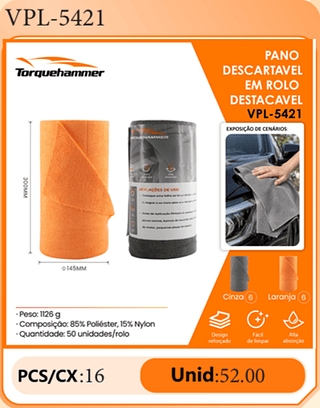 PANO DESCARTAVEL EM ROLO DESTACAVEL PCS/CX:16 Unid:52.00