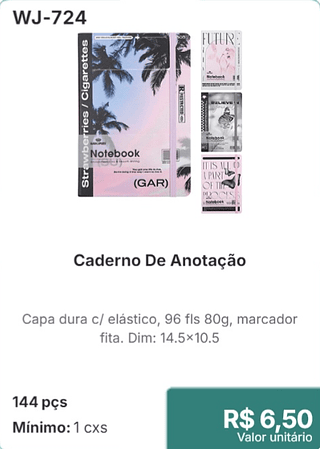Caderno De Anotação 144 pçs R$ 6.50