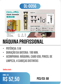 máquina profissional PCS/CX: 60 UNID. CX: r$ 52,50