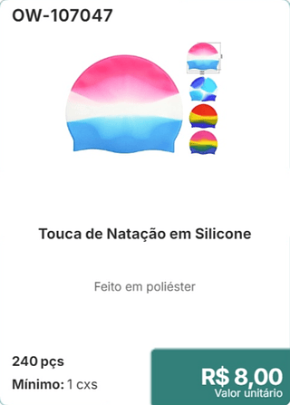 Touca de Natação em Silicone 240 pçs R$ 8.00