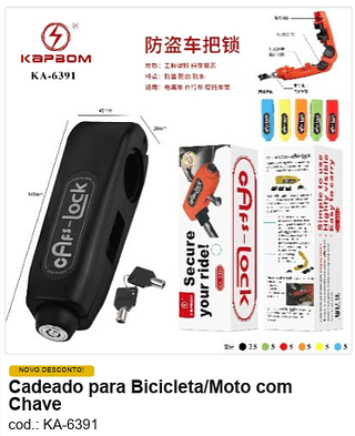 Cadeado para Bicicleta/Moto com Chave R$ 22,5 PC/CX:50