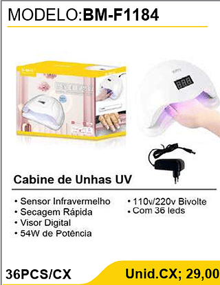 Cabine de Unhas UV 36PCS/CX Unid.CX; 29,00