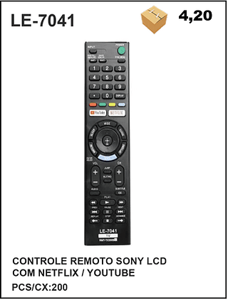 CONTROLE REMOTO SONY LCD COM NETFLIX / YOUTUBE 200pç=4,2$