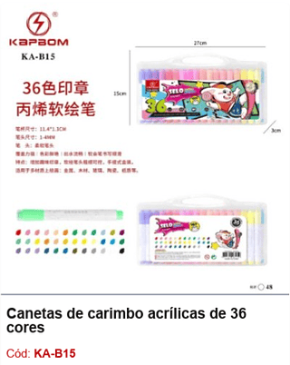 Canetas de carimbo acrílicas de 36 cores R$ 24,3 PCS/Cx: 48