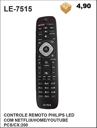 CONTROLE REMOTO PHILIPS LED COM NETFLIX/HOME/YOUTUBE 200PÇ=4,9$