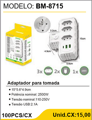 Adaptador para tomada 100PCS/CX Unid.CX:15,00