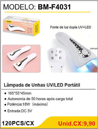 Lâmpada de Unhas UV/LED Portátil 120PCS/CX Unid.CX:9,90