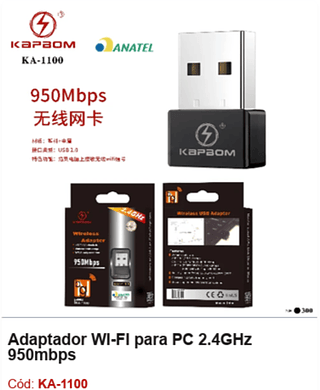 Adaptador WI-FI para PC 2.4GHz 950mbps R$5,85 PCS/CX:300