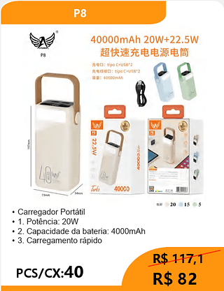 Carregador Portátil PCS/CX:40 R$ 82
