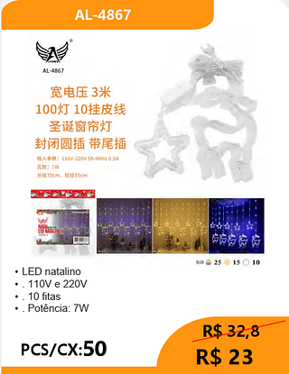 LED natalino PCS/CX:50 R$ 23