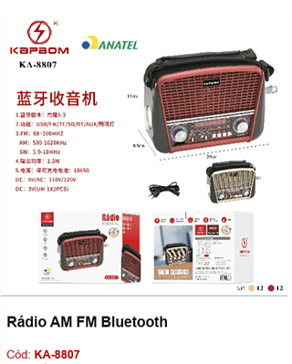 Rádio AM FM Bluetooth R$59,4 PCS/cx:24