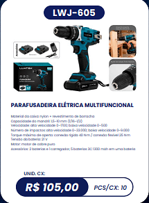 PARAFUSADEIRA ELÉTRICA MULTIFUNCIONAL UNID. CX: R$ 105,00 PCS/CX: 10