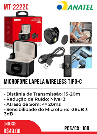 Microfone Lapela Wireless Tipo-c 100pç=49$