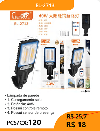 Lâmpada de parede PCS/CX:120 R$18