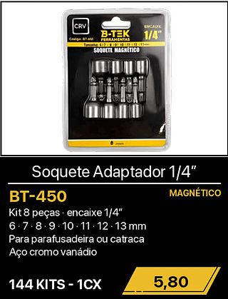 Soquete Adaptador 1/4” 144KITS R$5,80