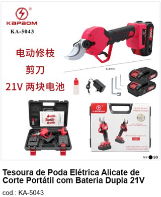 Tesoura de Poda Elétrica Alicate de Corte Portátil com Bateria Dupla 21V R$ 198 PC/CX:10