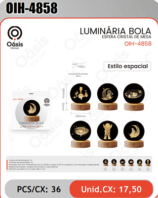 LUMINARIA BOLAESFERA CRISTAL DE MESA PCS/CX: 36 Unid.CX: 17,50