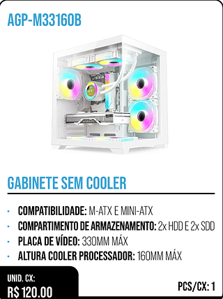 GABINETE SEM COOLER UNID. CX: R$ 120.00 PCS/CX: 1