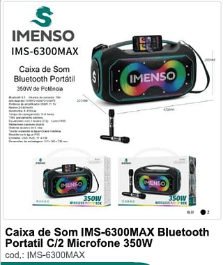 Caixa de Som Bluetooth Portatil C/2 Microfone 350W R$1062 PC/CX 2