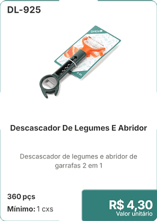 Descascador De Legumes E Abridor 360 pçs R$ 4,30