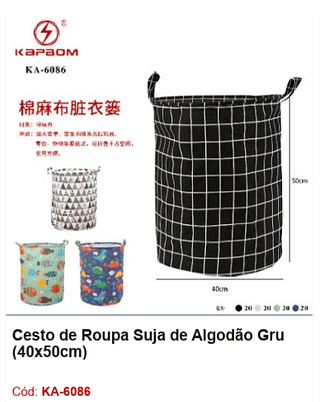 Cesto de Roupa Suja de Algodão Gru (40x50cm) R$ 18,9 PCS/Cx: 80