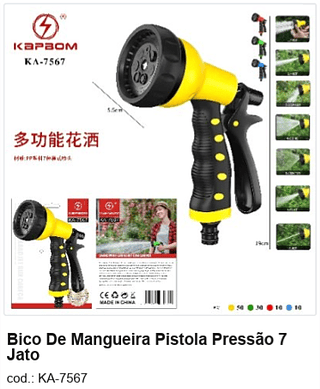 Bico De Mangueira Pistola Pressão 7 Jato R$ 11,7 PC/CX:100
