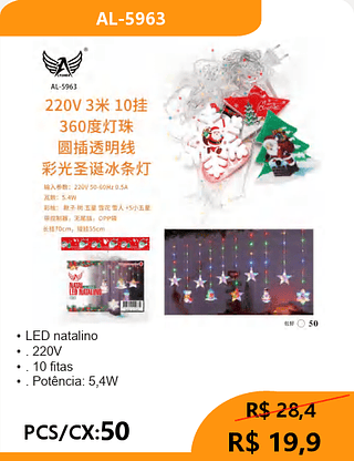 LED natalino PCS/CX:50 R$ 19,9