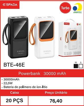 Powerbank30000 mAh Caixa 20 PCS Preco Unitario 76,40