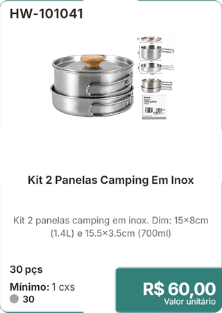 Kit 2 Panelas Camping Em Inox 30 pçs R$ 60,00