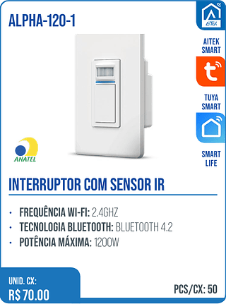 INTERRUPTOR COM SENSOR IR UNID. CX: R$ 70.00 PCS/CX: 50