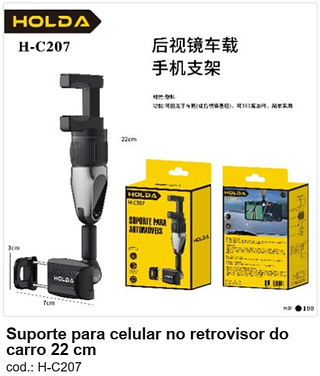 Suporte para celular no retrovisor do carro 22 cm R$ 11,25 PC/CX:100