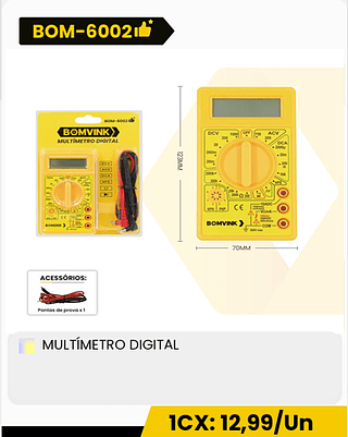 MULTÍMETRO DIGITAL CX: 50PCS 1CX: 12,99/Un
