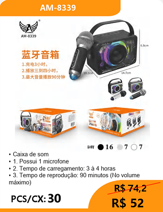 Caixa de som PCS/CX: 30 R$ 52