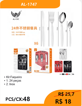 Kit Faqueiro PCS/CX:48 R$ 18