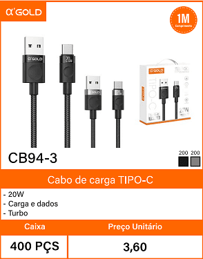 Cabo de cargaTIPO-C Caixa 400 PCS Preco Unitario 3,60