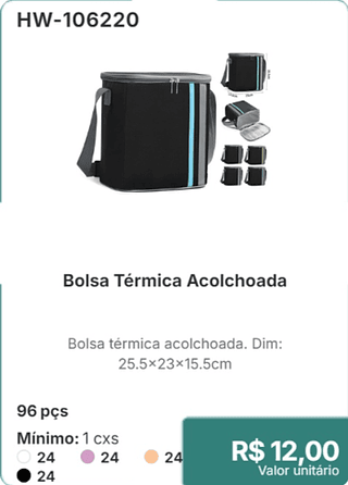 Bolsa Térmica Acolchoada 96 pcs R$ 12.00