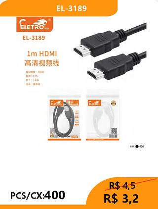 CABO HDMI PCS/CX:400 R$3,2